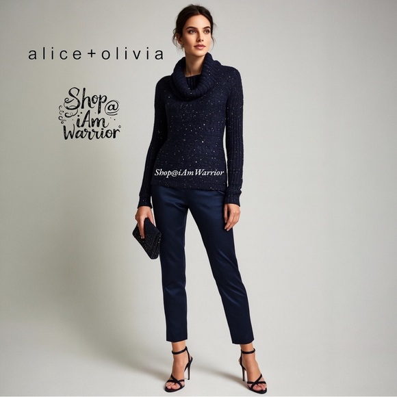 Alice + Olivia Sweaters - Alicia & Olivia midnight navy cowl neck sweater with gold sequins *iamwarrior